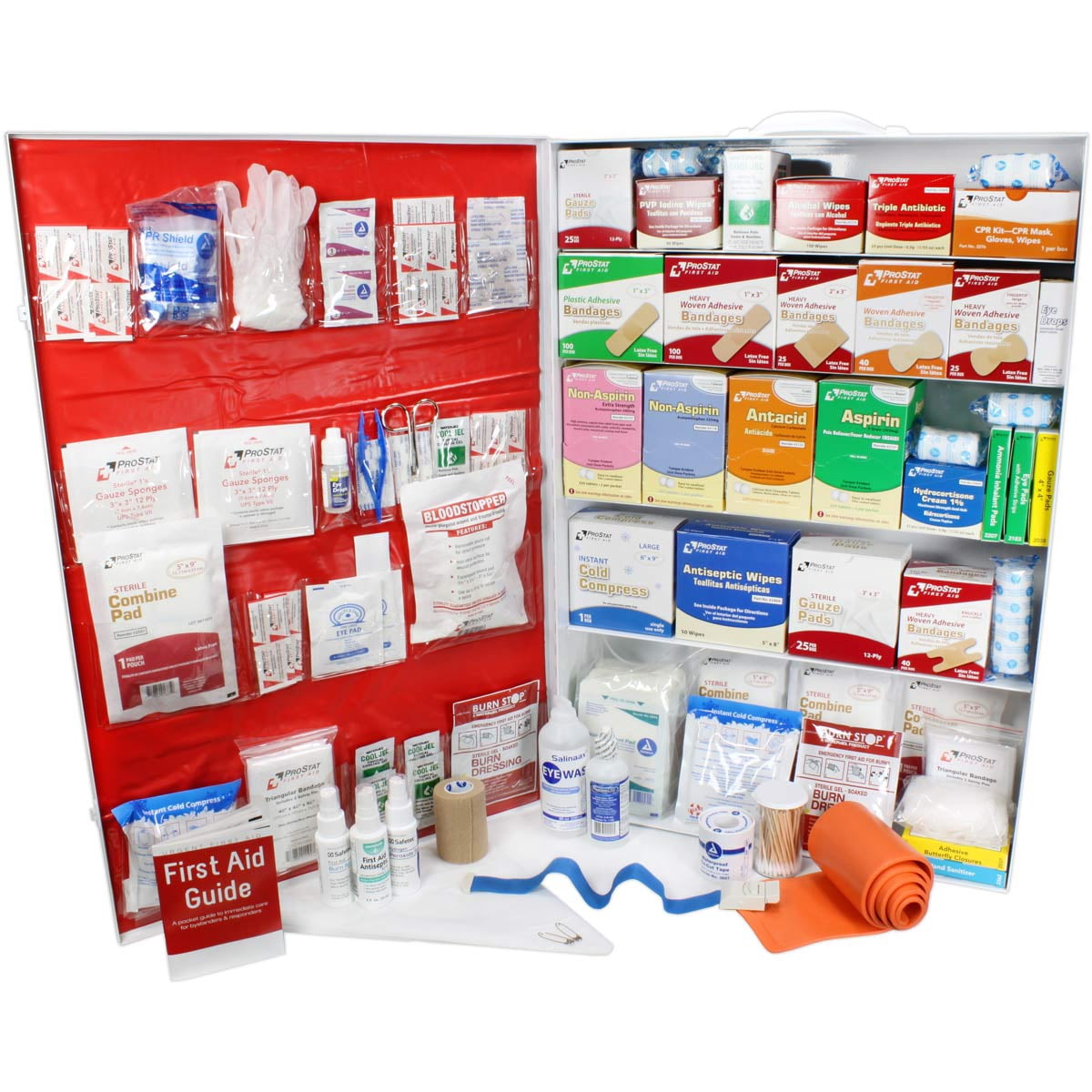 OSHA & ANSI 5 Shelf Industrial First Aid Cabinet with Pocket Liner, 200 Person, 1887 Pieces, 2015 Class B+, Types I & II, Made in USA by Urgent First Aid™ with extra content & NEW ANSI First Aid Guide