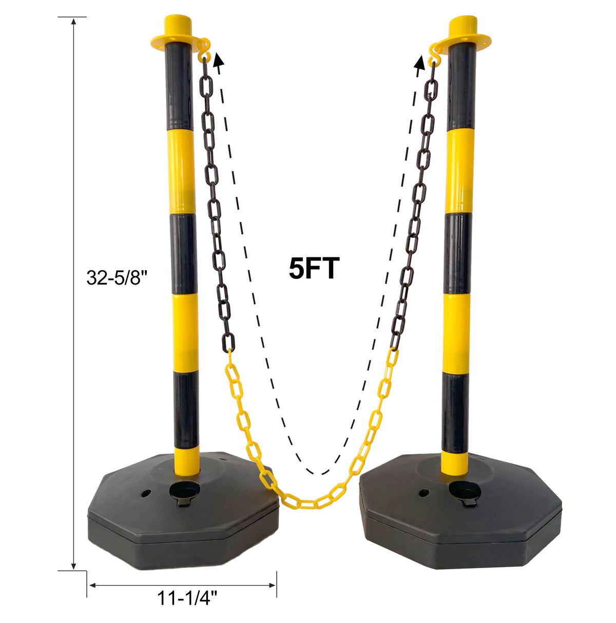12 Pack Traffic Delineator Post Cones with Fillable Base, Adjustable Plastic Safety Barrier with 5Ft Plastic Chain, Outdoor and Indoor Crowd Control Stanchion for Traffic Control and warning Y/B