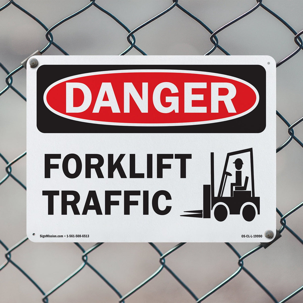 Forklift Traffic OSHA Danger Rigid Plastic Sign 24 Inch x 18 Inch - 5 Pack