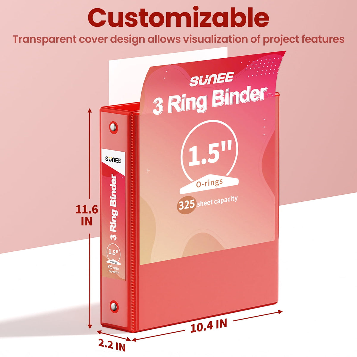 SUNEE 1.5 Inch Binders 3 Ring 6 Pack, Clear View Three Ring 1 1/2 Inch Binders PVC-Free (Fit 8.5x11 Inches) for School or Office Supplies, Classic 6 Colors