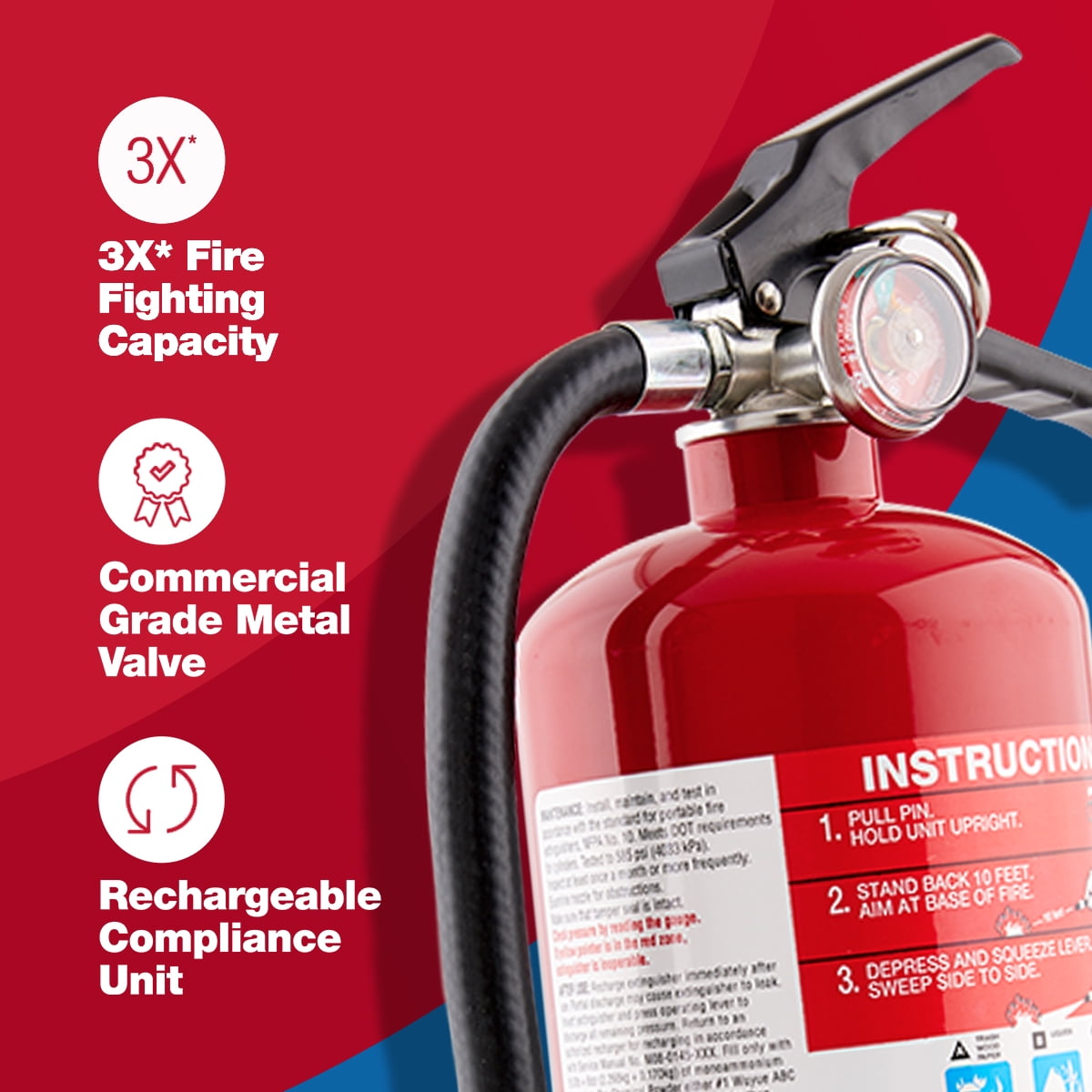 First Alert PRO5 Rechargeable Heavy Duty Plus Fire Extinguisher UL rated 3-A:40-B:C, Red