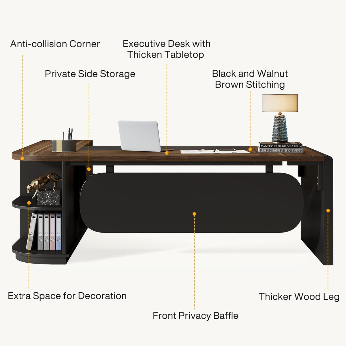 Finmind 80" L-Shaped Desk, Large Executive Office Desk with 55'' Drawers Cabinet