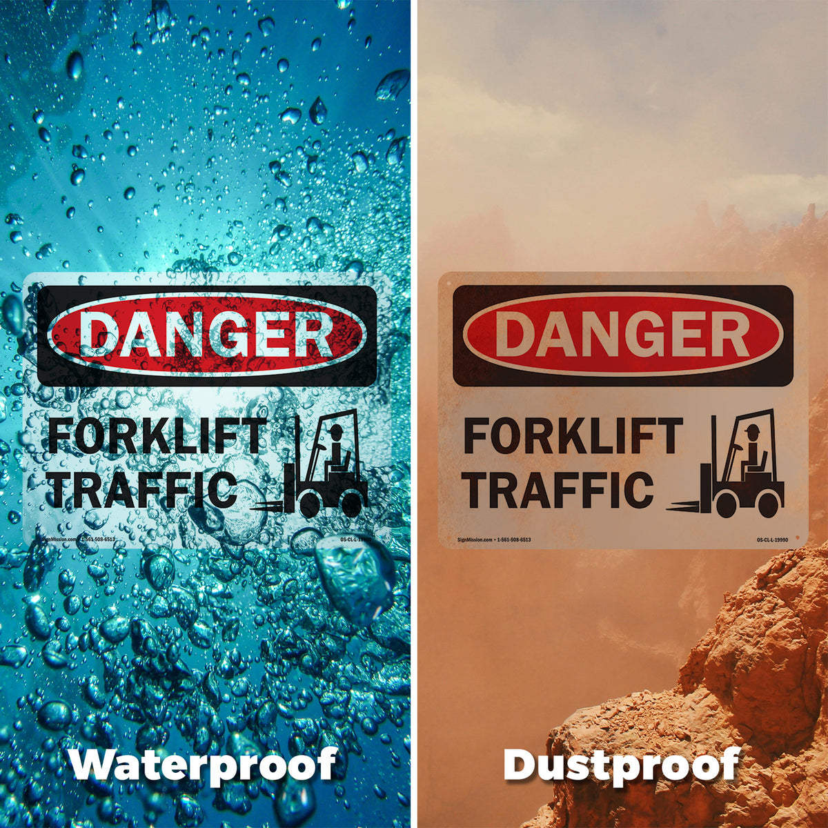 Forklift Traffic OSHA Danger Rigid Plastic Sign 24 Inch x 18 Inch - 5 Pack