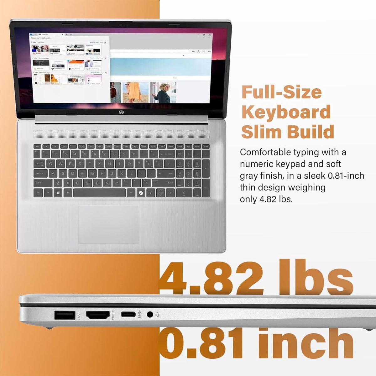 HP 17 Business Computer Laptop 2026, 17.3" HD+ Touchscreen Display, AMD Ryzen 5 7430U, Copilot AI, Backlit Keyboard, Wi-Fi 6, Fast Charge, Windows 11 Pro (8GB RAM | 256GB SSD)
