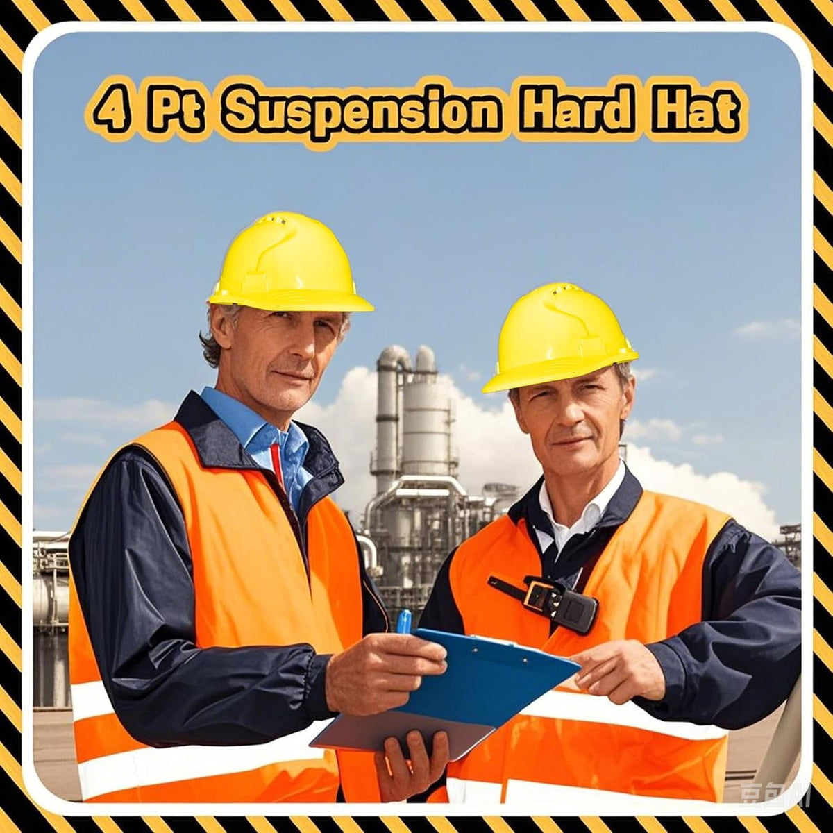 4 Pt. Suspension Hard Hat with Safety Vests Bulk Safety Helmets Adjustable Ratchet Hard Hats, Vents & Sweat Cotton Brow Pad - ABS Construction Helmets for Work Sites & Outdoor Labor