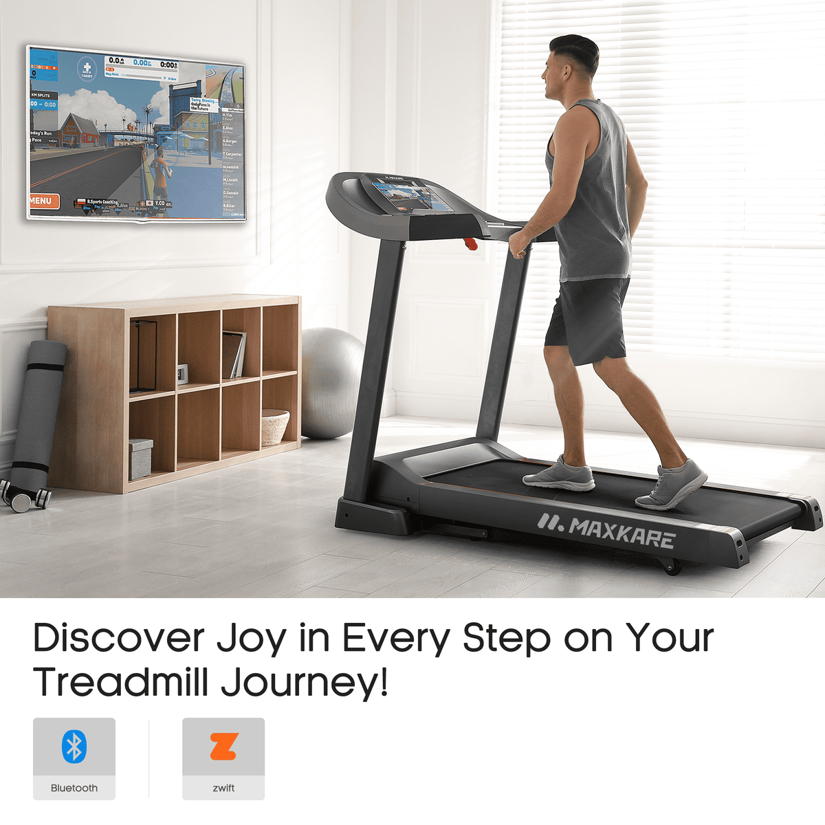 MaxKare 20" Folding Treadmill 300lbs with 15 Level Auto Incline, 3.5HP, 12MPH, Portable Foldable Treadmill with Bluetooth/Zwift App Compatible