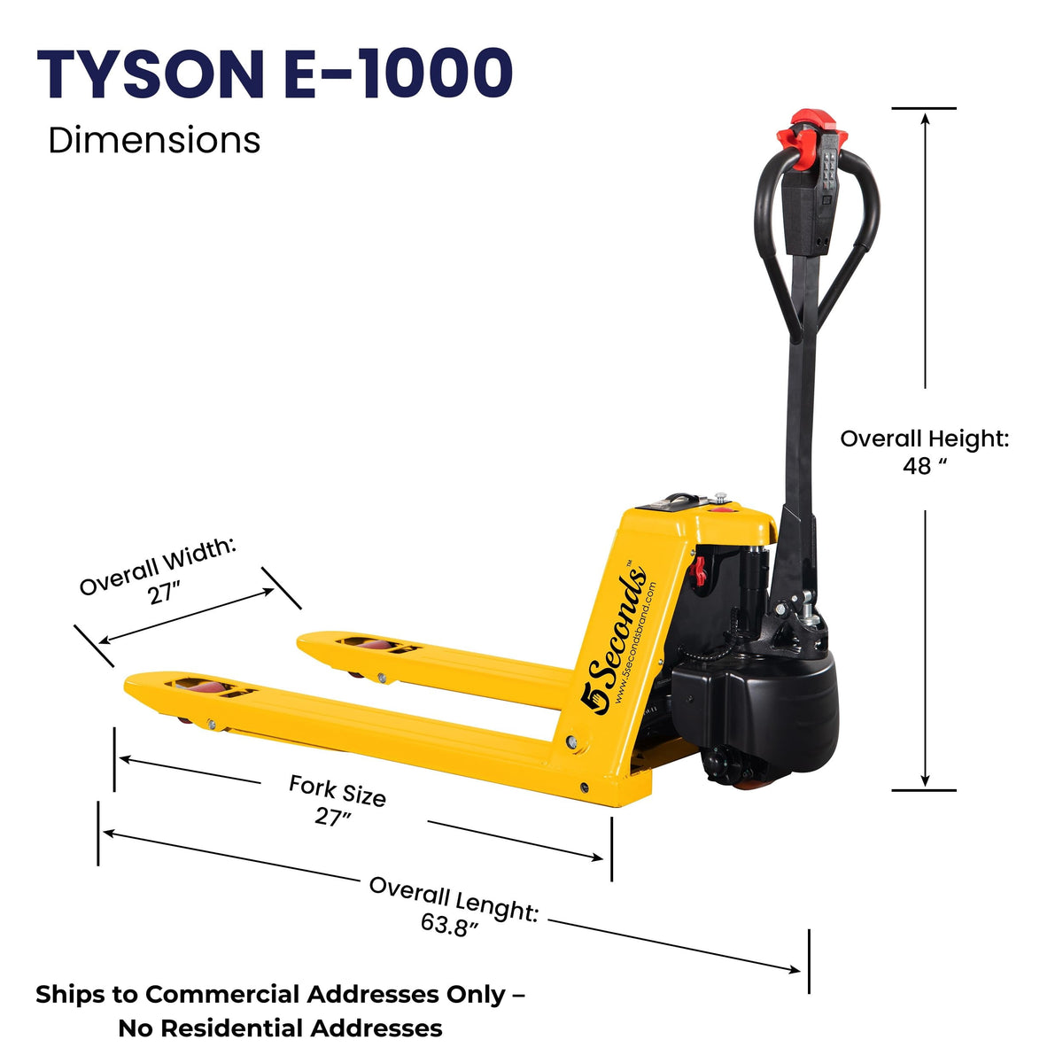 5Seconds - Steel Pallet Jack, Hand Lift Jack Tool with Electric System, Safe Moving Equipment for Industrial & Commercial Use, 5000lb Capacity, Fork Sizes 48” x 27”