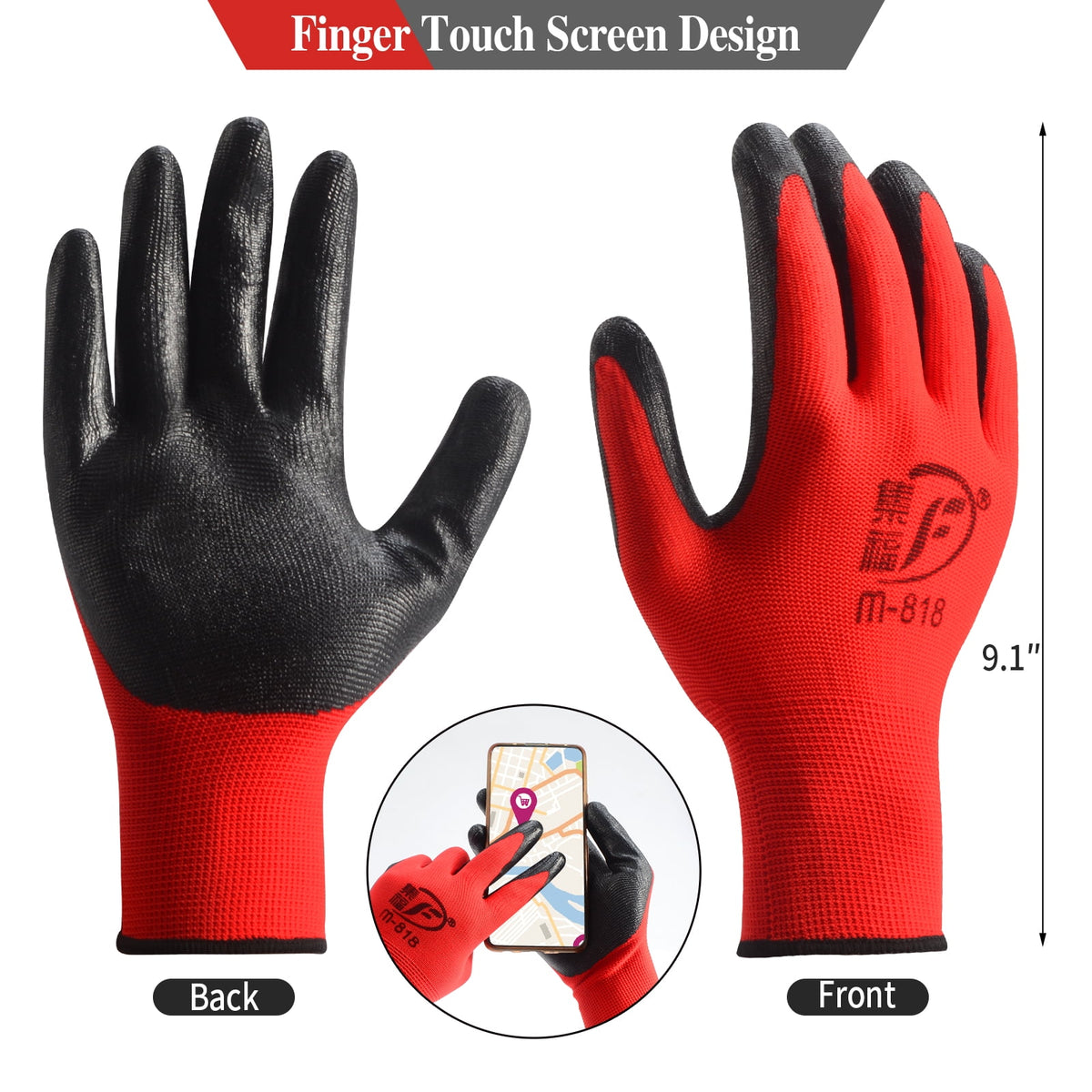 24 Pairs Gardening Work Gloves Bulk for Men Women Nitrile Rubber Coated Dipped Gripping Touch Screen Gloves Construction Gloves Men Safety Work Gloves Large
