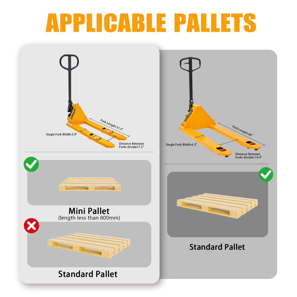 APOLLOLIFT Folding Manual Hydraulic Pallet Jack 2200 lbs. 31.5"Lx15"W Fork 2.4" Lowered
