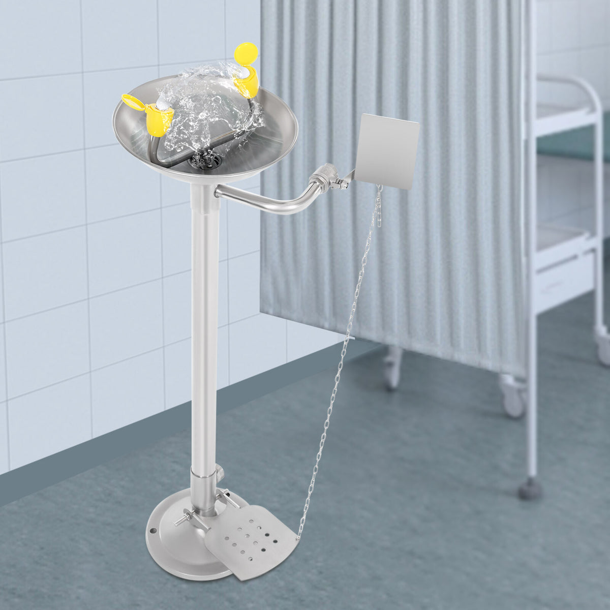 TFCFL Lab Standing Eyewash Station Stainless Steel Eye Shower Washing Unit 0.2-0.4MPa