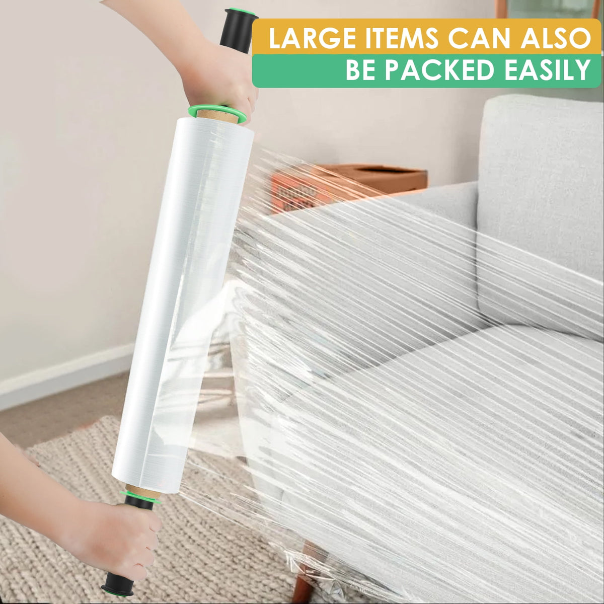 MaxGear Stretch Wrap Film, Shrink Wrap Roll(15"x1000 Feetx60 Gauge,2pack) with Rolling Handles, Industrial Strength Self-Adhering Plastic Wrap for Moving Packing Wrapping & Pallet Wrap, Clear