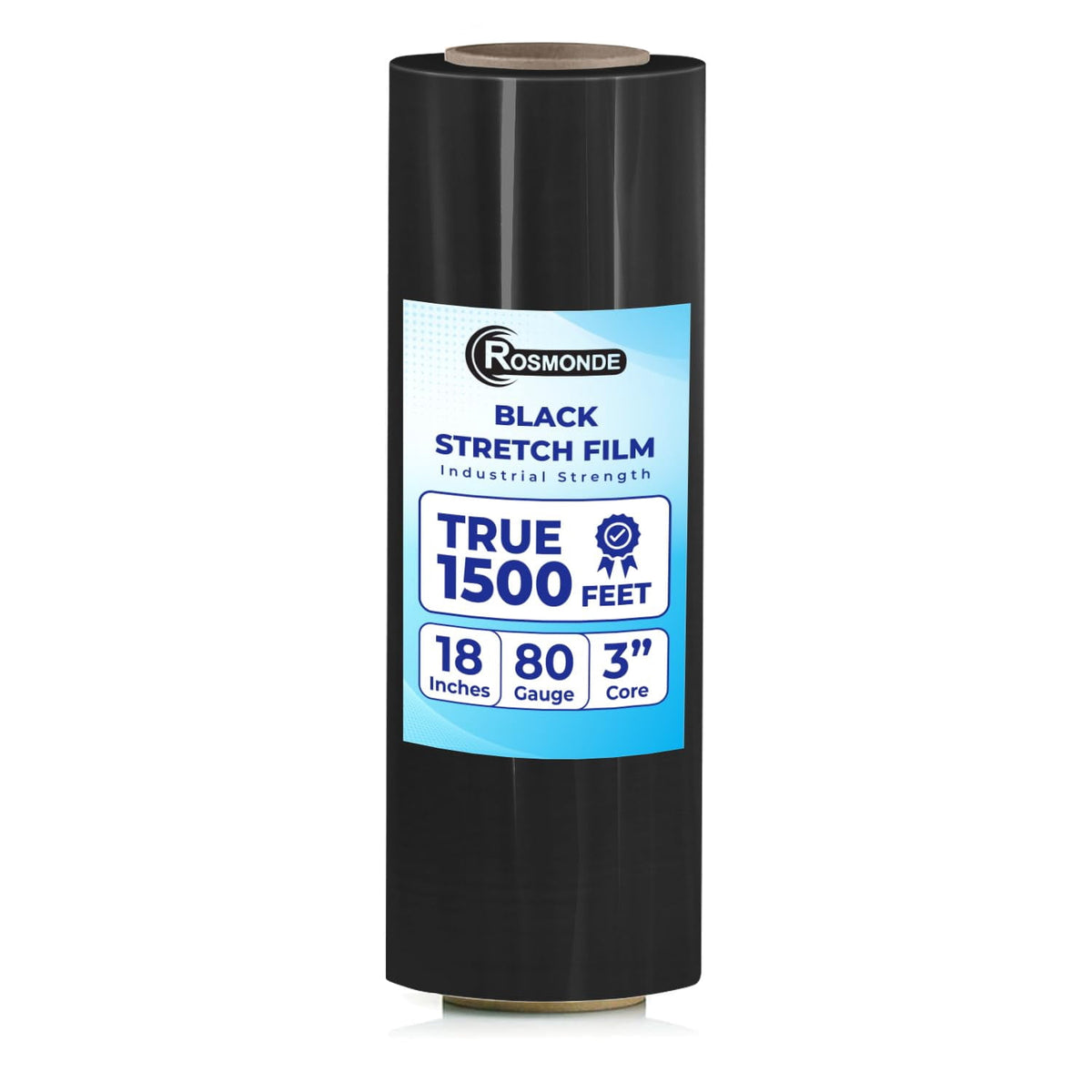 Rosmonde Black Plastic Stretch Wrap Bulk, 128 Rolls Pack, 18 in x 1500 ft, 80 Gauge Thick, 9.4 lbs/Roll, Industrial Strength Shrink Wrap for Warehouse, Moving & Secure Pallet Wrapping