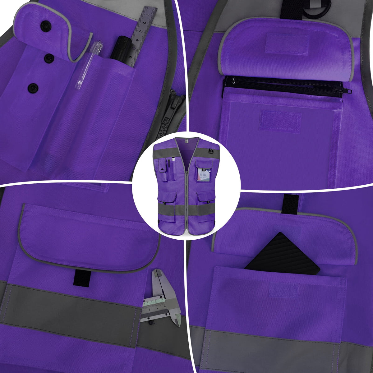 TCCFCCT Reflective Vest 9 Pockets High Visibility Safety Vest for Men Women, Hi Vis Construction Work Vest with Reinforced Sewing, Durable to Use, Meets ANSI/ISEA Standards, (Purple, XX-Large)