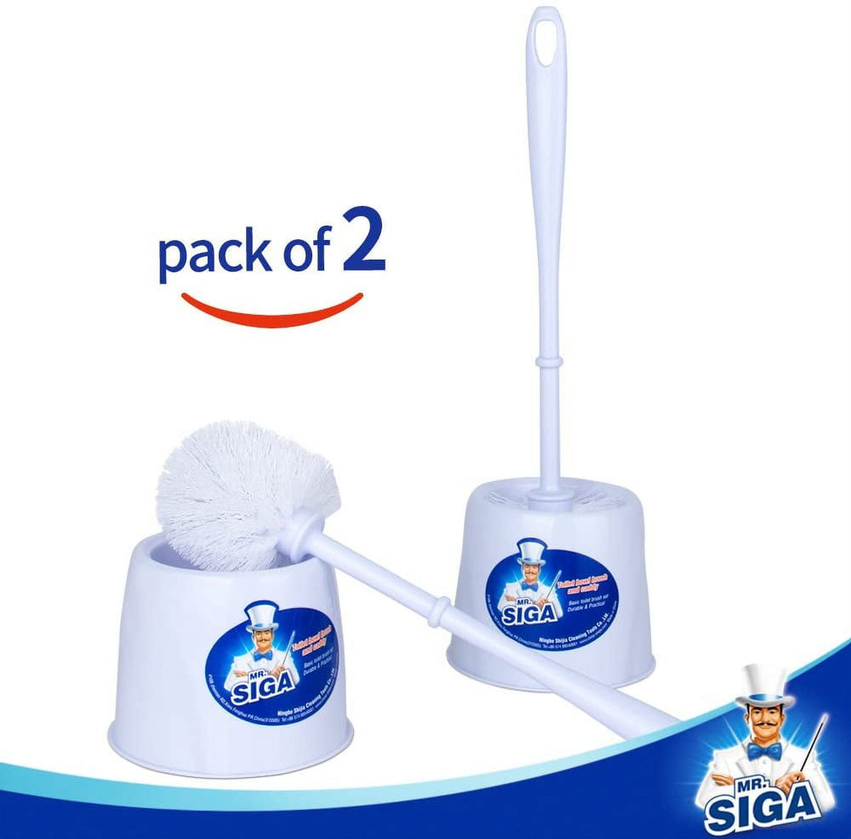 MR.SIGA Toilet Bowl Brush and Caddy, Dia 12cm x 38cm Height,White, Pack of 2