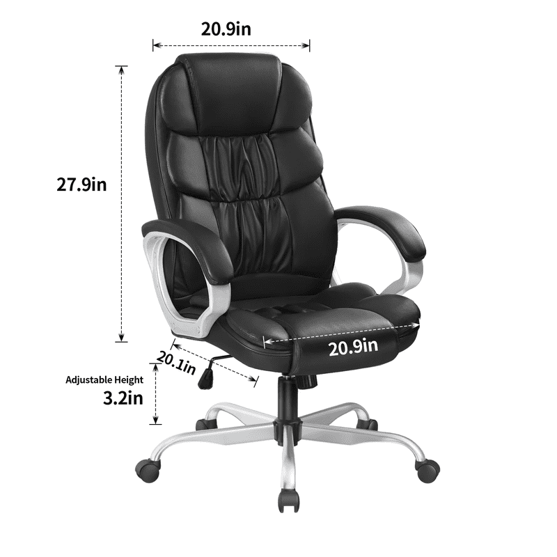 Furmax High Back Office Adjustable Ergonomic Desk Padded Armrests Executive PU Leather Swivel Task Chair with Lumbar Support, Black