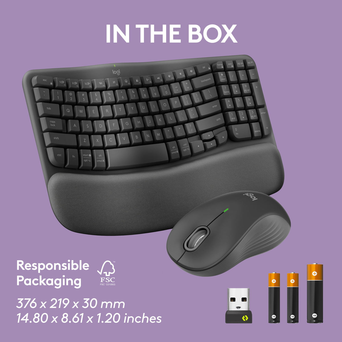Logitech Wave Keys Combo, Wireless Ergonomic Keyboard with Signature M550 L Wireless Mouse, Graphite