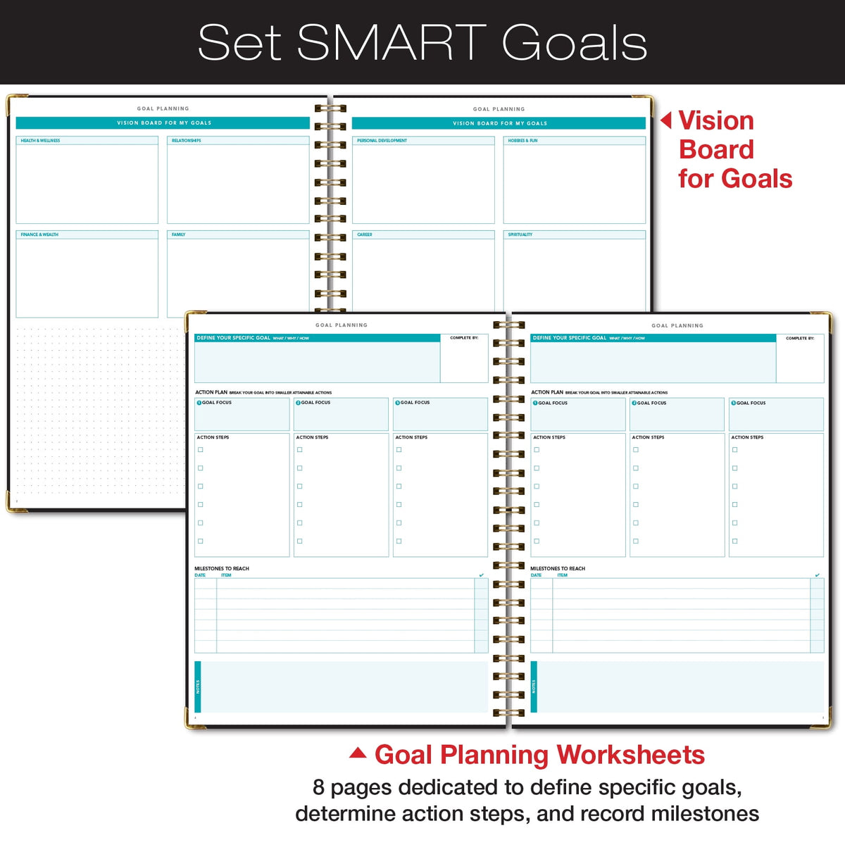 Global Printed Products Productivity Planner with Bookmark and Notepad - Spiral Notebook for Daily Planning - 8.5" x 11" (Brown) - GPP-0092-D