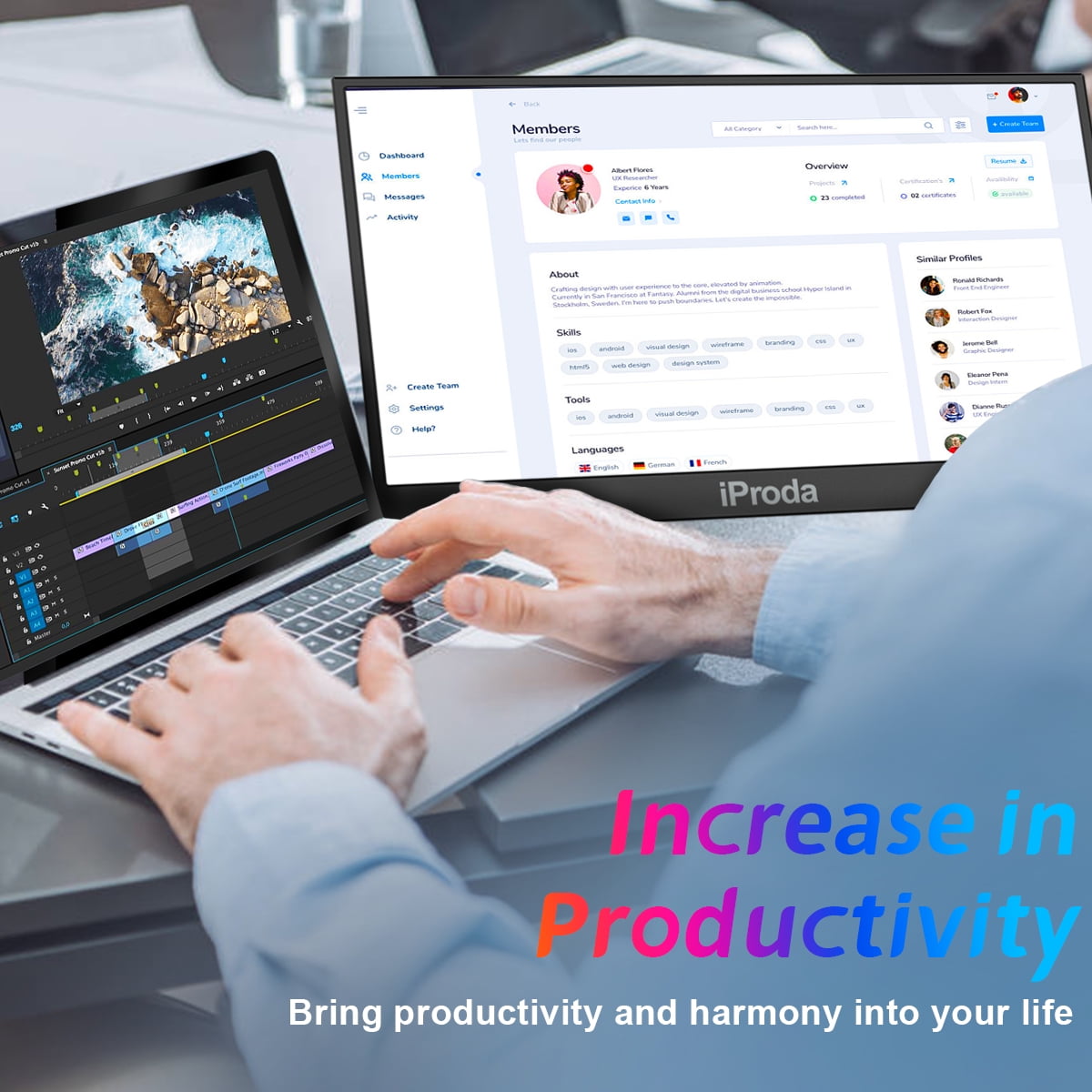 Iproda 15.6"Ptotable Monitor 1920* 1080P FHD IPS 60Hz Computer Monitor with Smart Case, Black