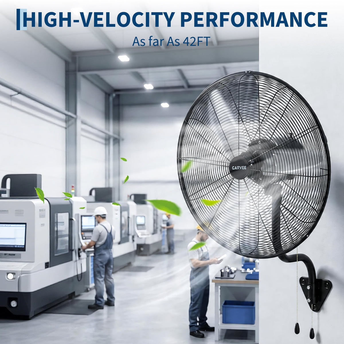 Wall Mount Fan 26 Inch High Velocity Industrial Oscillating with Dual Pull Cord, 4900CFM Heavy Duty Metal Fan 3 Speeds for Garage Workshop Patio