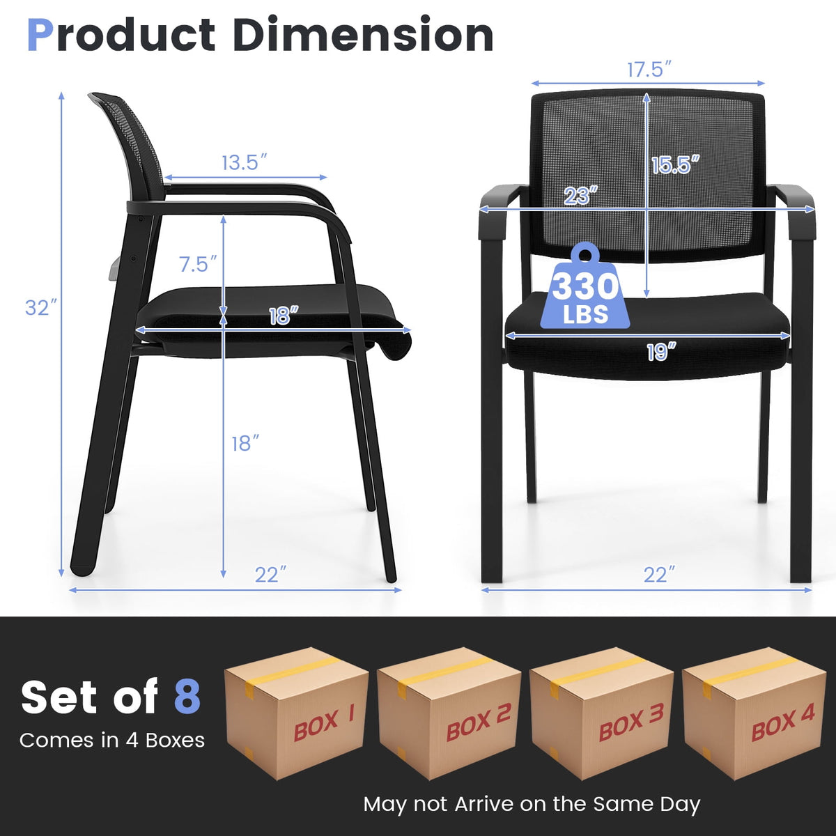 Gymax 8-Pack Office Conference Chair Set Mesh Guest Reception Stack Chairs w/ Caster Wheels