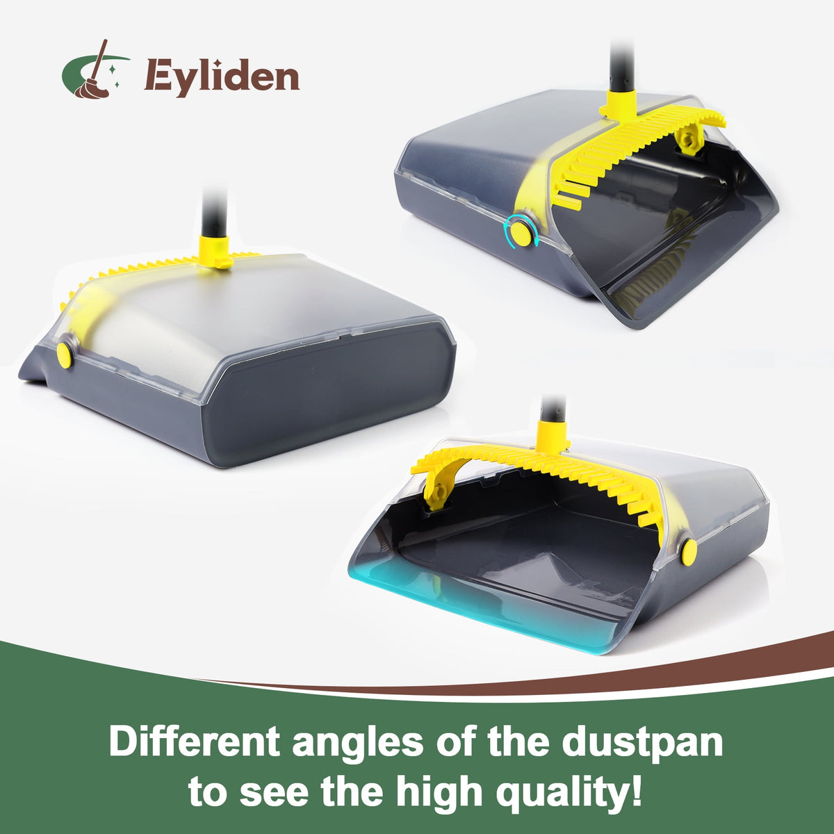 Eyliden Thicker Broom and Dustpan Set for Home with 54in Long Handle and Teeth Brush, Grey