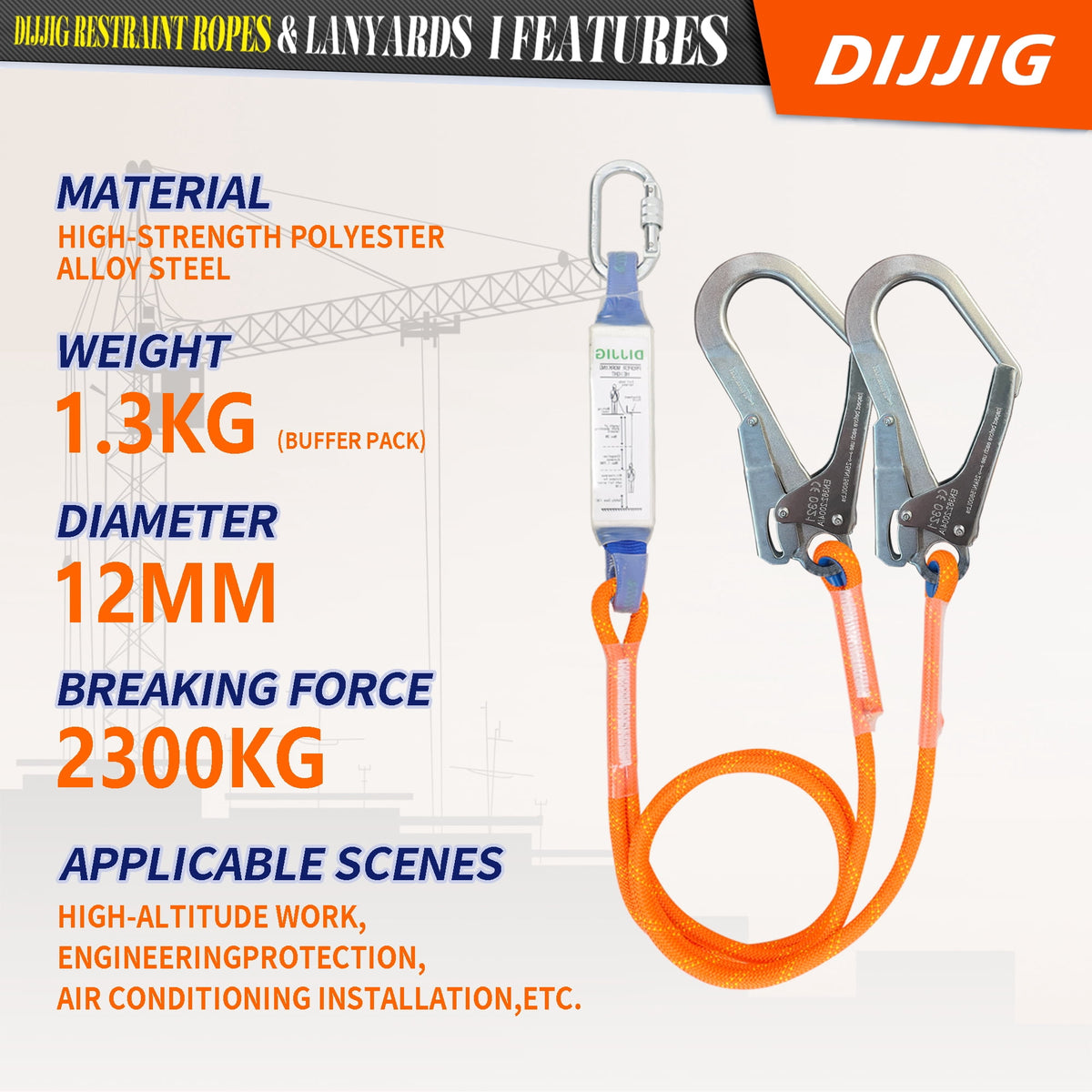 Fall Protection Premium Safety Harness with Shock Absorbing Lanyard, Vented & Padded Shoulder, Legs & Back - Upgrade 4 Quick Buckles