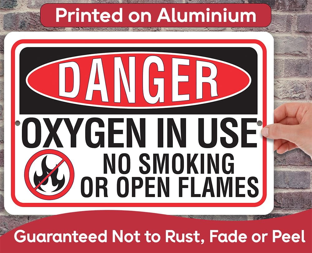 Danger Oxygen in Use, No Smoking or Open Flames - Use Indoor/Outdoor - Sign Metal Tin Sign 8x12 Inch