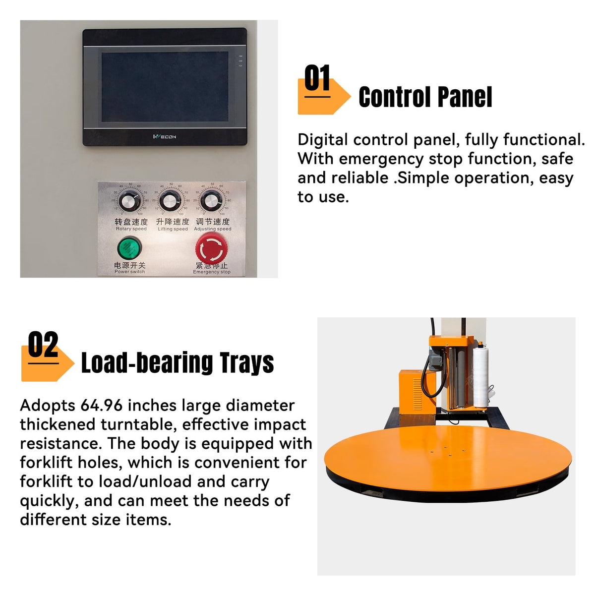 HPDMC Industrial Pallet Wrapping Machine - Heavy-Duty Automatic Turntable Stretch Wrapper - 65" Diameter, 4400 lbs Capacity, 110V