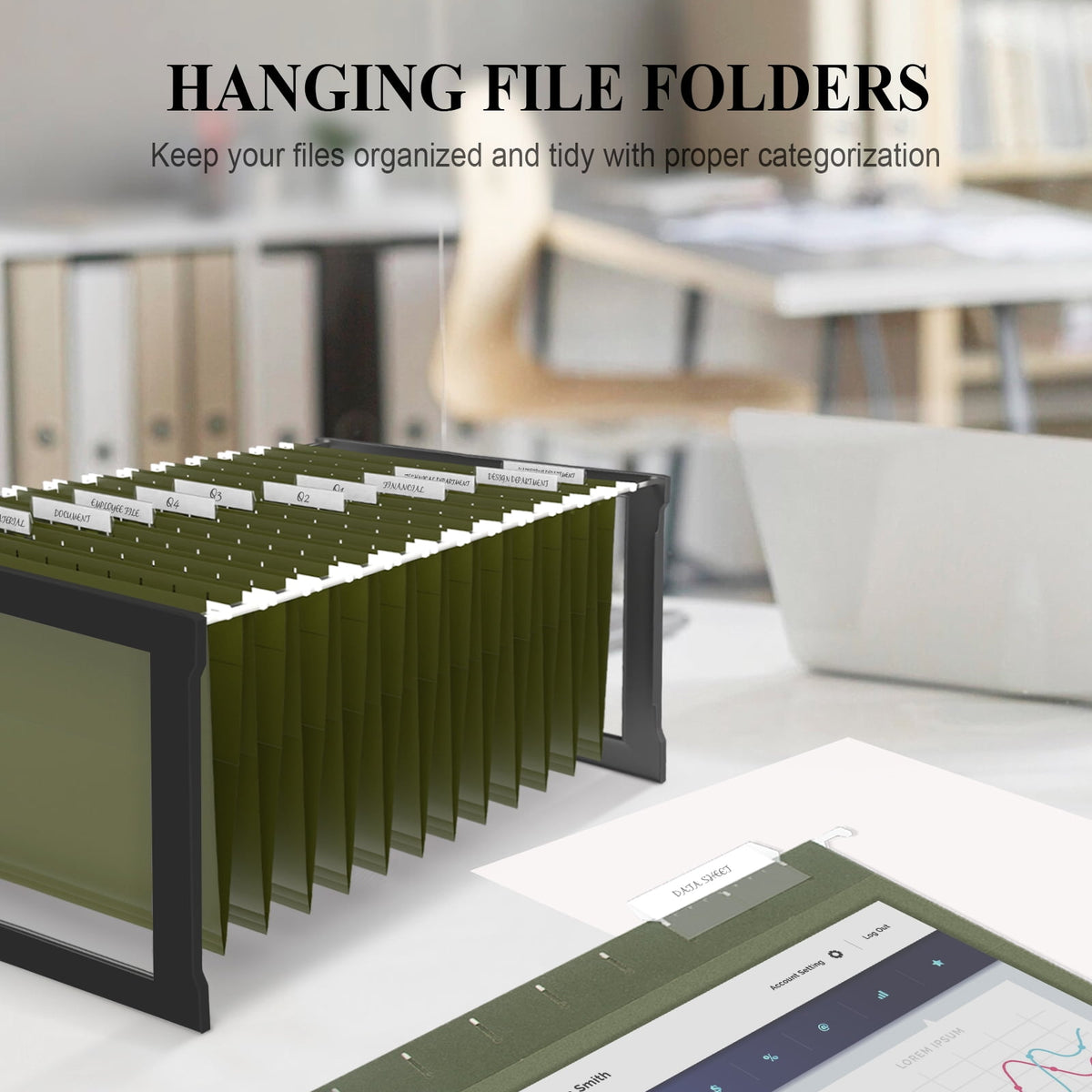 ViVin Hanging File Folders with 1/5 Cut Tabs, 24 Pack Letter Size, for Home School Office(Green)