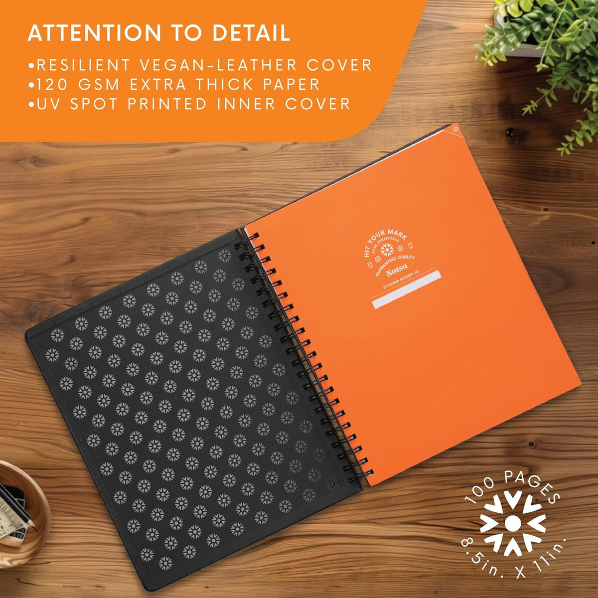 Notsu Undated Daily Planner Notebook | Minimalist Productivity Planner with To Do List, Agenda, Dot Grid, Lined, Notes sections. 160 Pages, Thick Paper 120 gsm, 8.5 x 11 inches, Premium Black Vegan