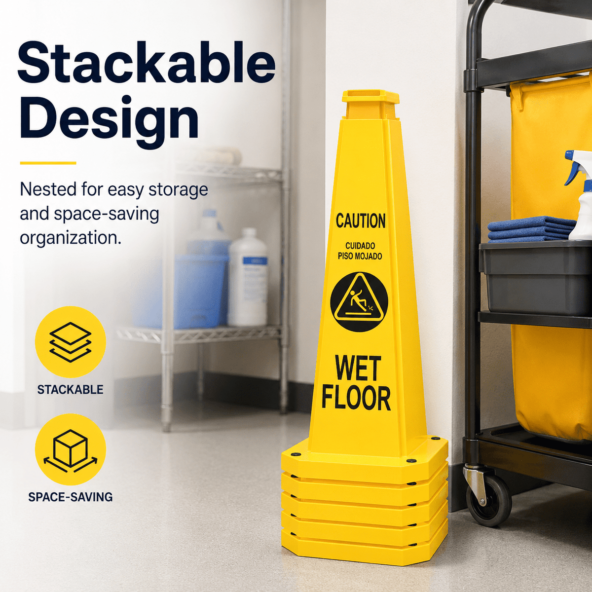 Caution Wet Floor Cones 6 Pack – 28inch Bright Yellow Traffic Safety Cones, Floor Cone Yellow Caution Cones,Stackable Bright Yellow Caution Wet Floor Safety Cones for Warehouse, Retail, Jobsite