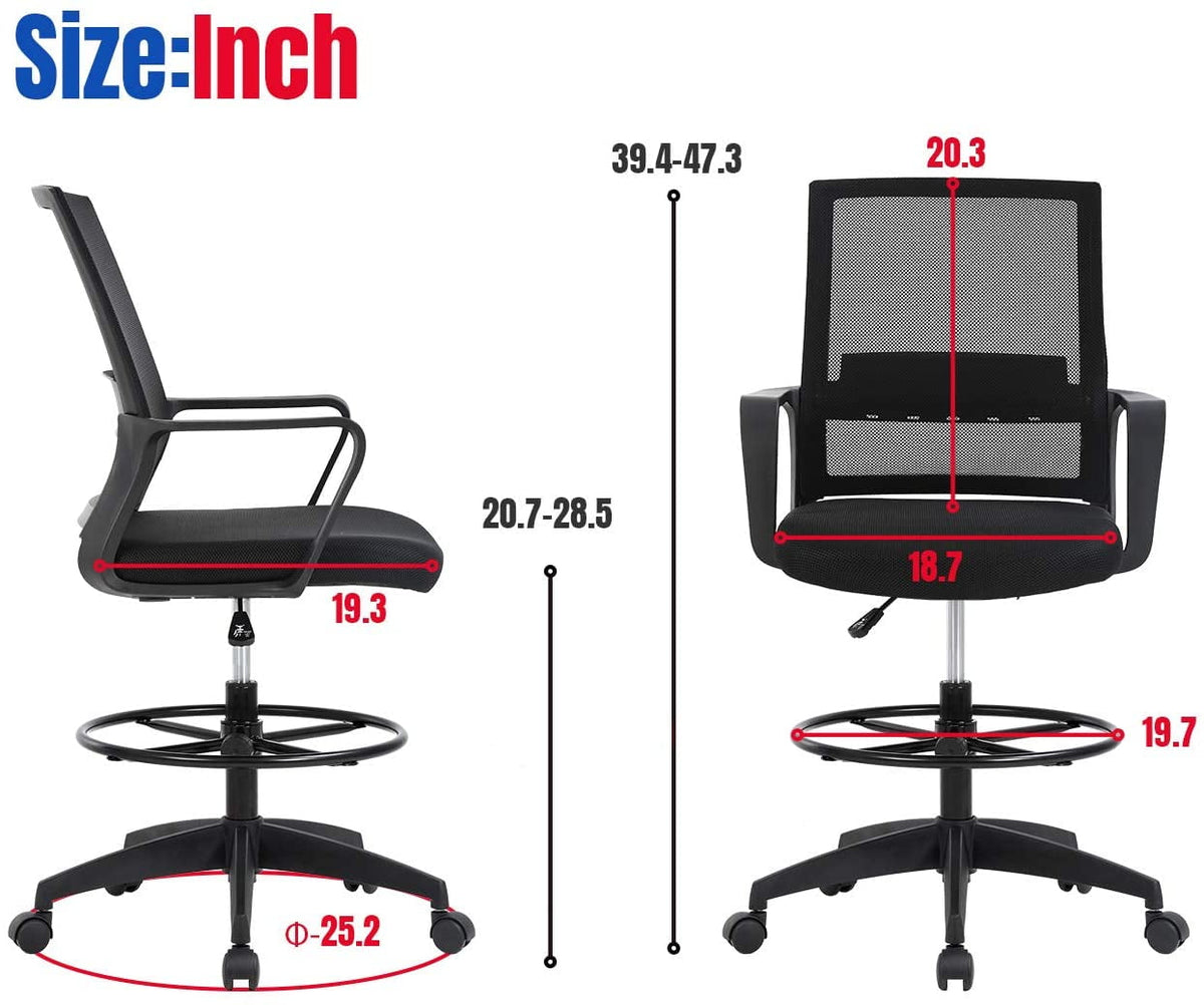 BestOffice Tall Drafting Office Chair, Lumbar Support, Adjustable Arms, Swivel Rolling for Adults(Black)