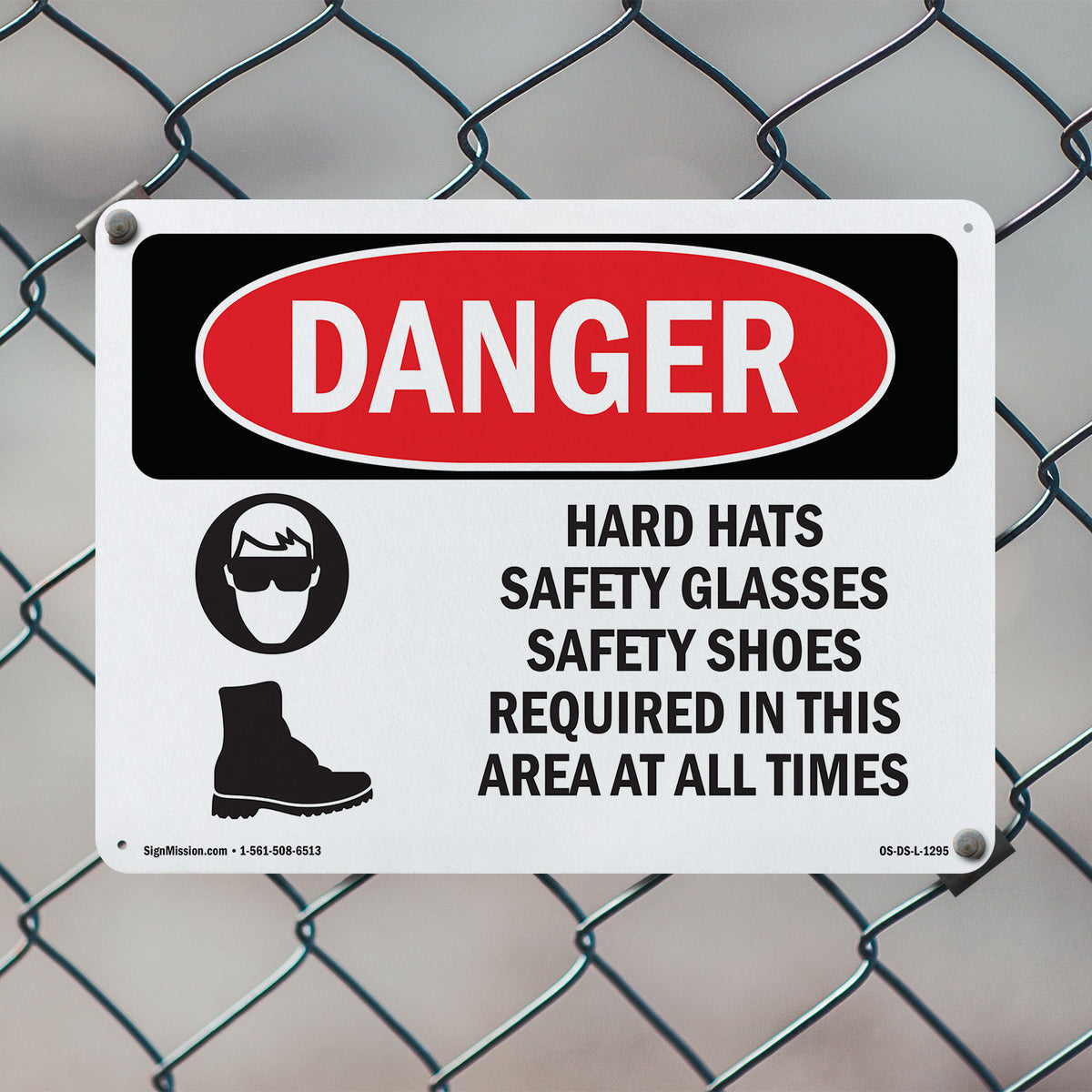Hard Hats Safety Glasses Shoes Required OSHA Danger Aluminum Sign 24 Inch x 18 Inch - 5 Pack