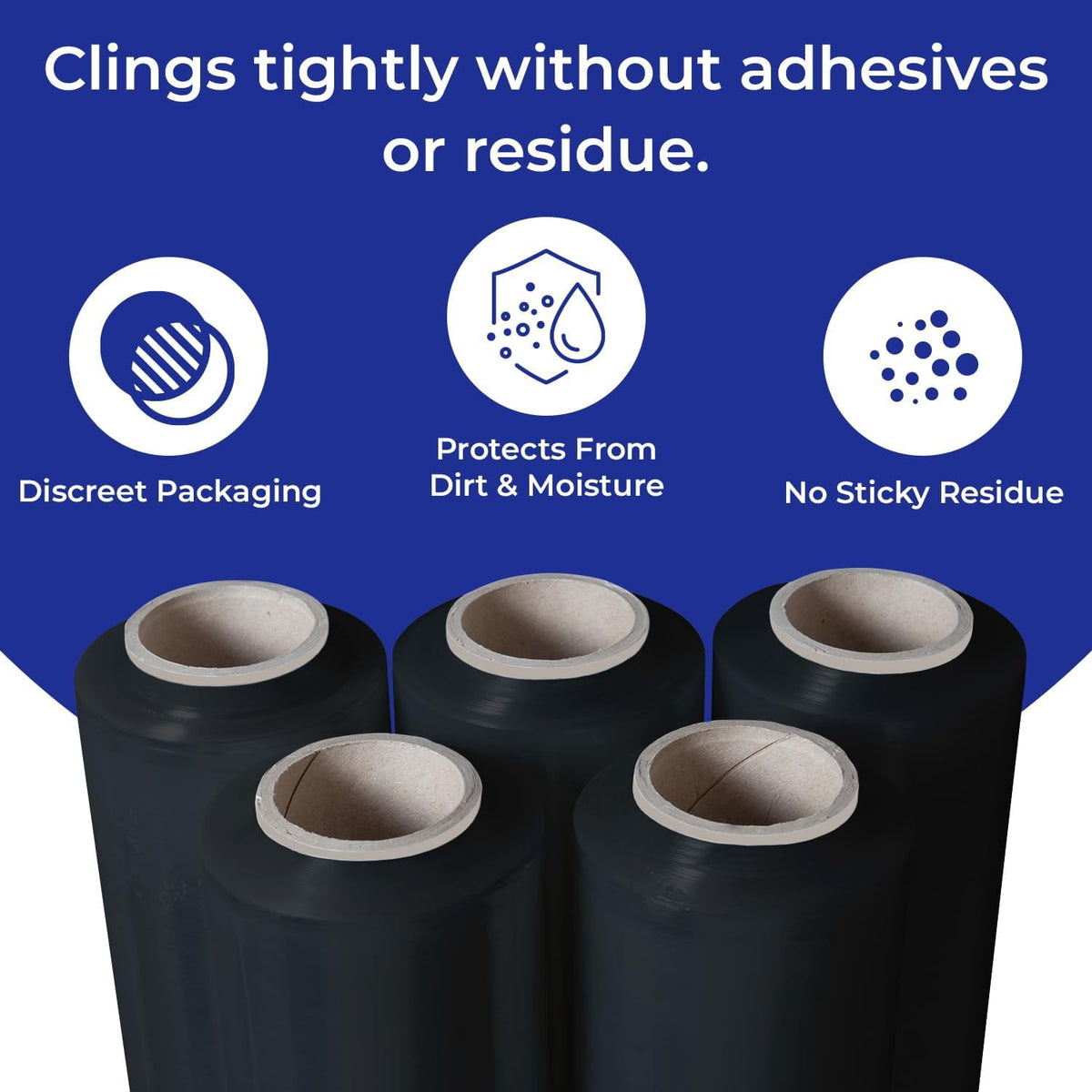 Rosmonde Black Plastic Stretch Wrap Bulk, 200 Rolls, 18 in x 1500 ft, 80 Gauge Thick, 3 in Core, Industrial Shrink Wrap for Warehouse, Moving, Shipping & Secure Packaging