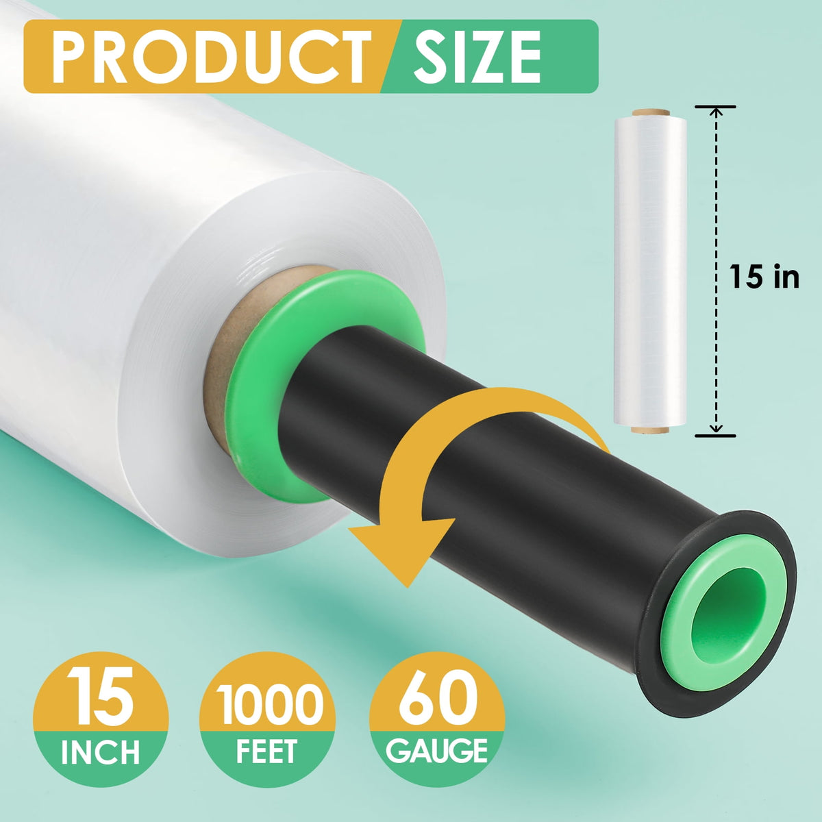 MaxGear Stretch Wrap Film, Shrink Wrap Roll(15"x1000 Feetx60 Gauge,2pack) with Rolling Handles, Industrial Strength Self-Adhering Plastic Wrap for Moving Packing Wrapping & Pallet Wrap, Clear