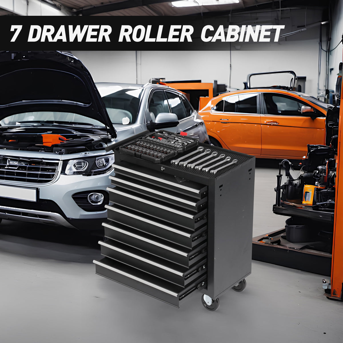 Rolling Tool Chest with 7-Drawer Tool Box with Wheels Multifunctional Tool Cart Storage Cabinet for Garage Black