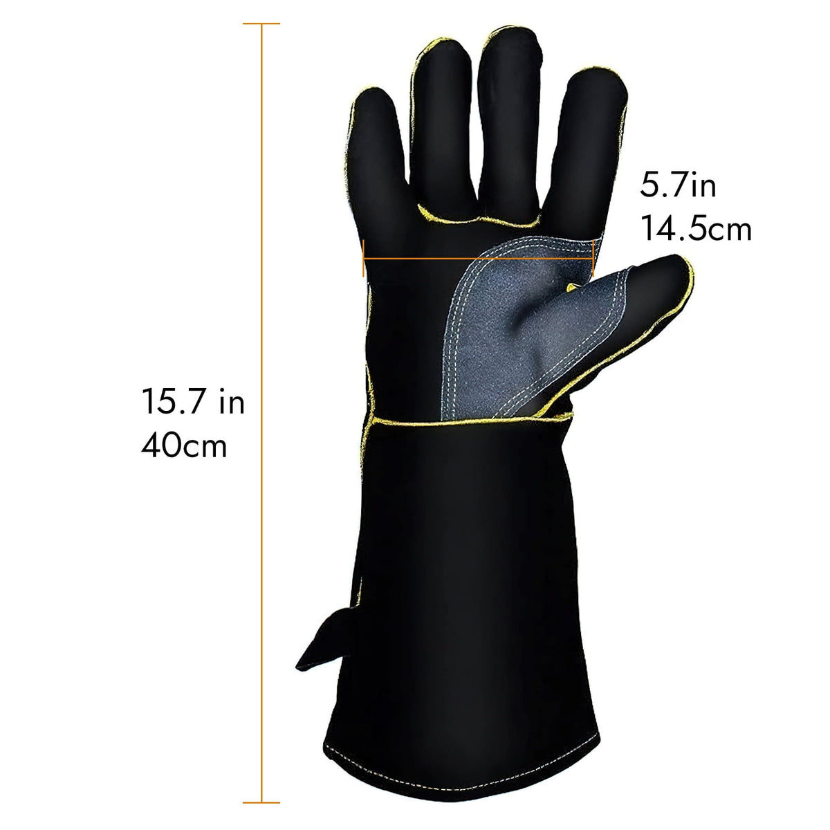 16 inch Leather Welding Gloves, Large Black Fireproof and Heat Resistant Work Gloves
