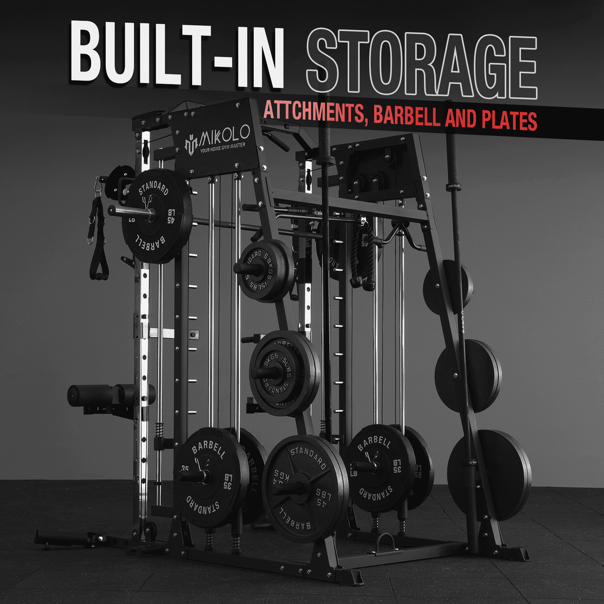Mikolo Smith Machine Home Gym, 2200 lbs Power Rack Cage with Cable Crossover, Power Rack with 1200LB Capacity Adjustable Weight Bench and 230 lbs Weight Plate, Total Body Strength Training Equipment