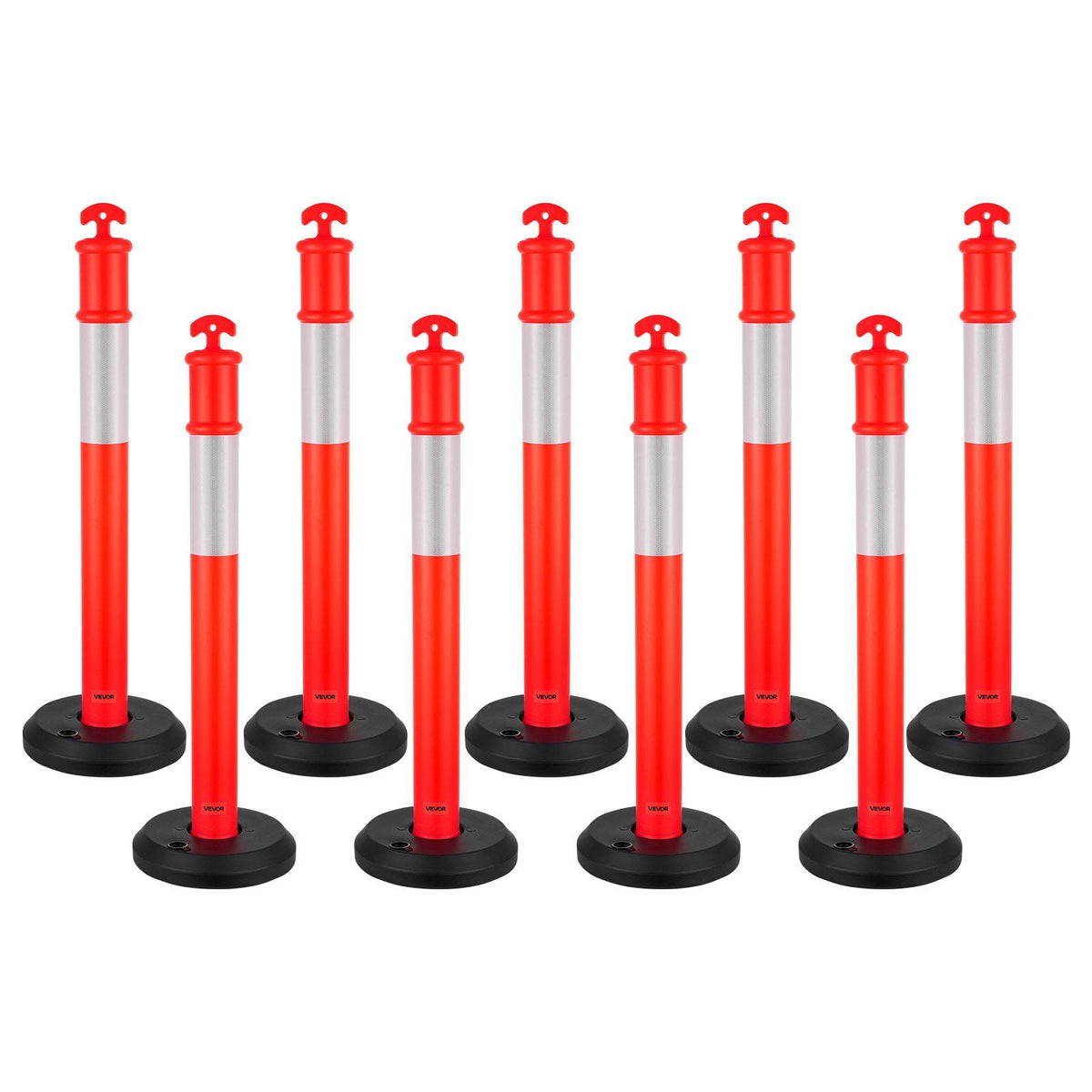 9-Pack of 48-Inch Fillable Safety Cones with Reflective Strips – Heavy Duty Traffic Delineator Posts for Construction, Parking, and Event Crowd Control, Red