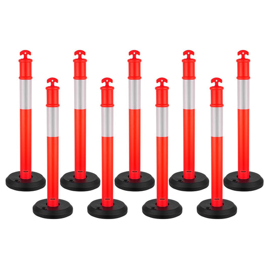 9-Pack of 48-Inch Fillable Safety Cones with Reflective Strips – Heavy Duty Traffic Delineator Posts for Construction, Parking, and Event Crowd Control, Red