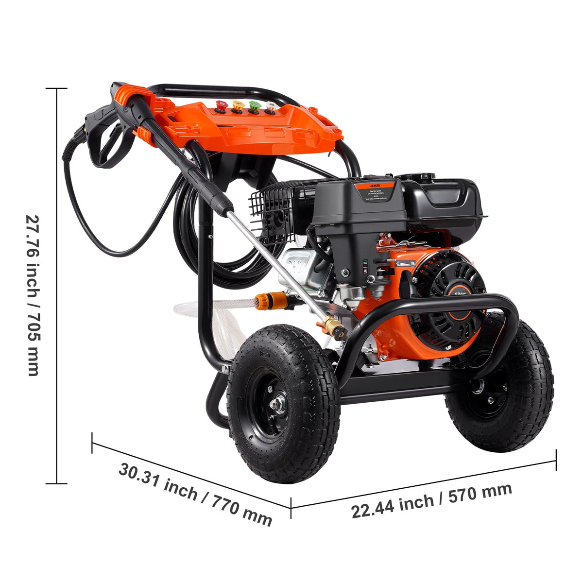 KFFKFF Gas-Powered Pressure Cleaner, 3500 PSI 2.6 GPM, Aluminum Pump Equipped Pressure Washer, Spray Gun and Extension Wand Included, Set of 5 Nozzles, Suitable for Vehicles, Fences, Residences
