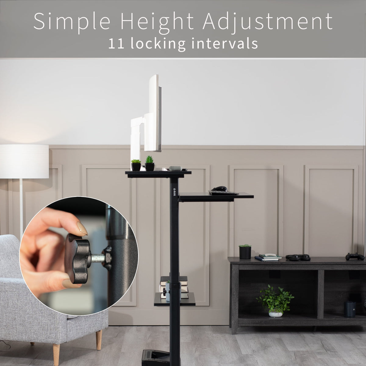 VIVO Black Mobile Height Adjustable Stand Up Desk Workstation Presentation Cart