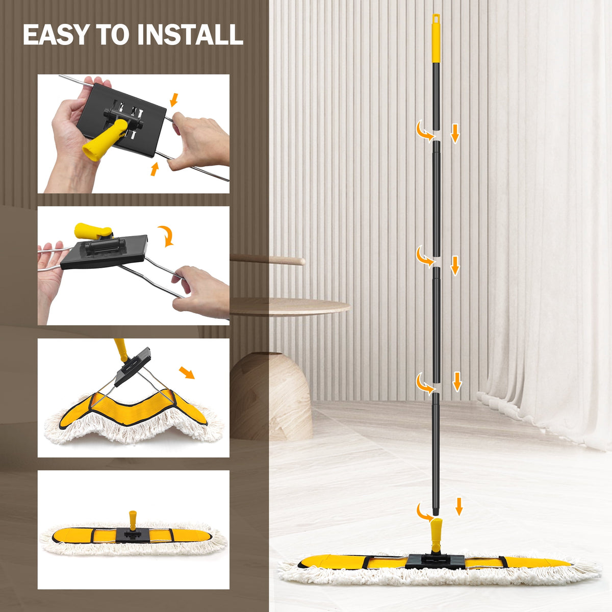 NEWE 24” Commercial Dust Mop for Floor Cleaning , Hardwood, Yellow