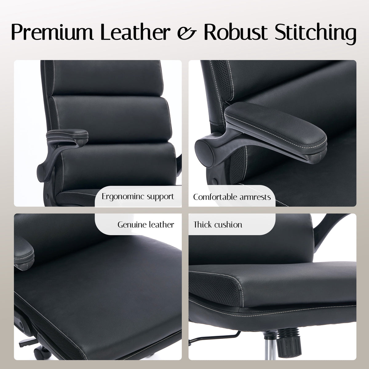 TMV Ergonomic Executive Desk Chair - PU Leather Adjustable Arm Swivel Office Chair for Vanity Desk, Home & Executive Desk,Black