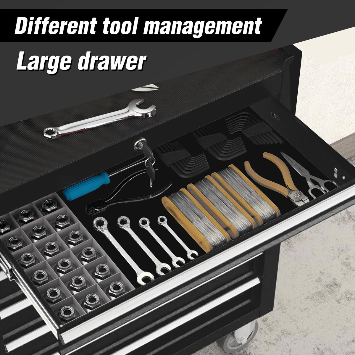 Rolling Tool Chest with 7-Drawer Tool Box with Wheels Multifunctional Tool Cart Storage Cabinet for Garage Black