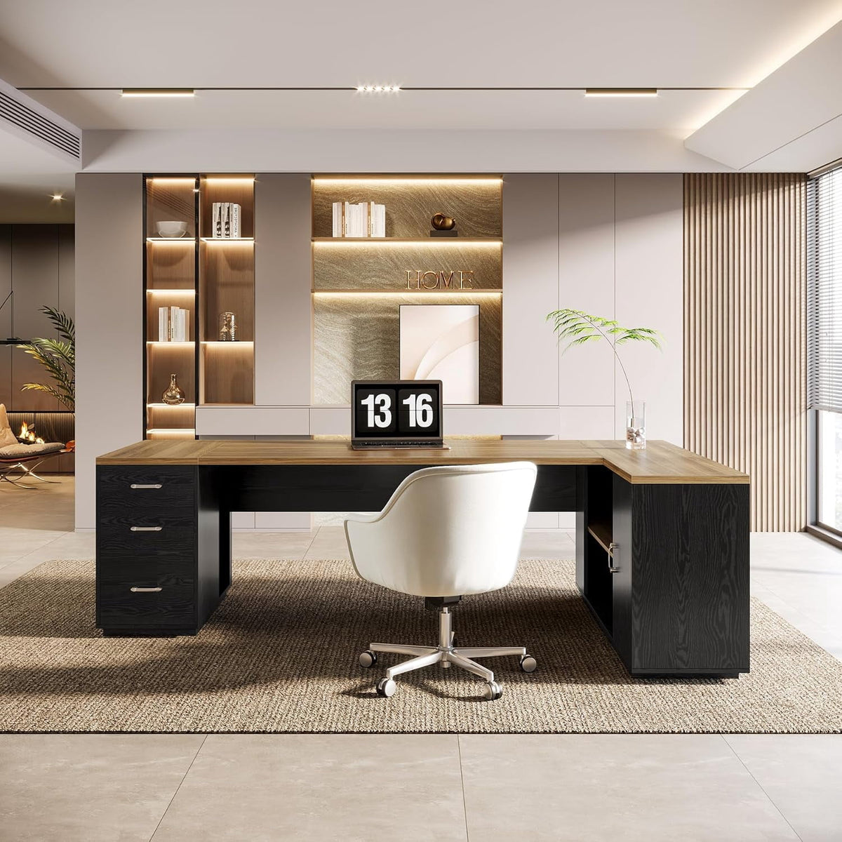 Tribesigns 85.8-Inch L-Shaped Executive Office Desk with File Drawers & Storage Cabinet