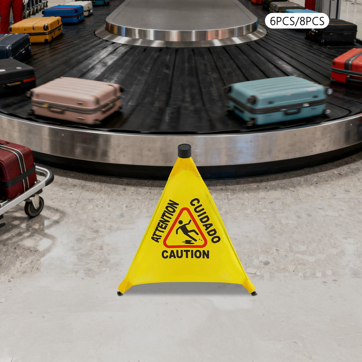 ToppiJoy 8 Pcs Wet Floor Sign with Storage Tube, 20 Inch Safety Signs, for Commercial Stores Grocery Restroom Office