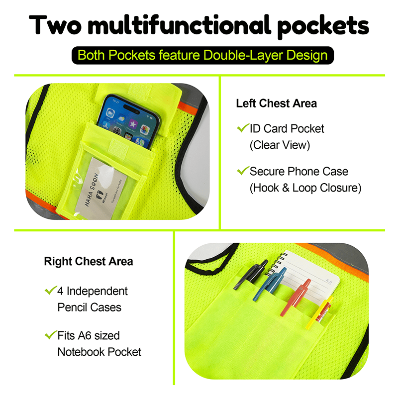 Safety Vest with 9 Pockets & Zipper Reflective High Visibility Vest Class 8 Outdoor Workwear Meets ANSI/ISEA