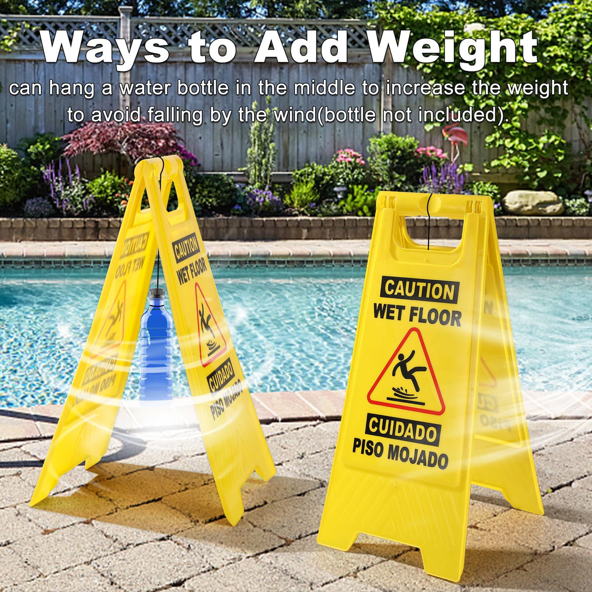 DIYMAG 5 Pack Caution Wet Floor Sign, Foldable Sturdy Bilingual Double-Sided Safety Warning Signs for Commercial Use, Pool, 24 Inches, Yellow