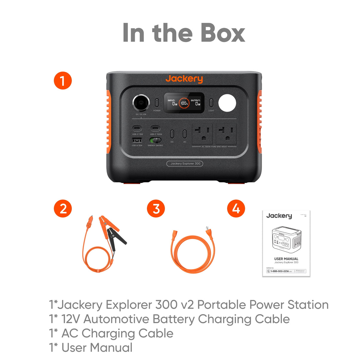 Jackery Explorer 300v2 Auto Kit 300W Continuous/600W Peak Portable Power Station with 12V Battery Charging Cable